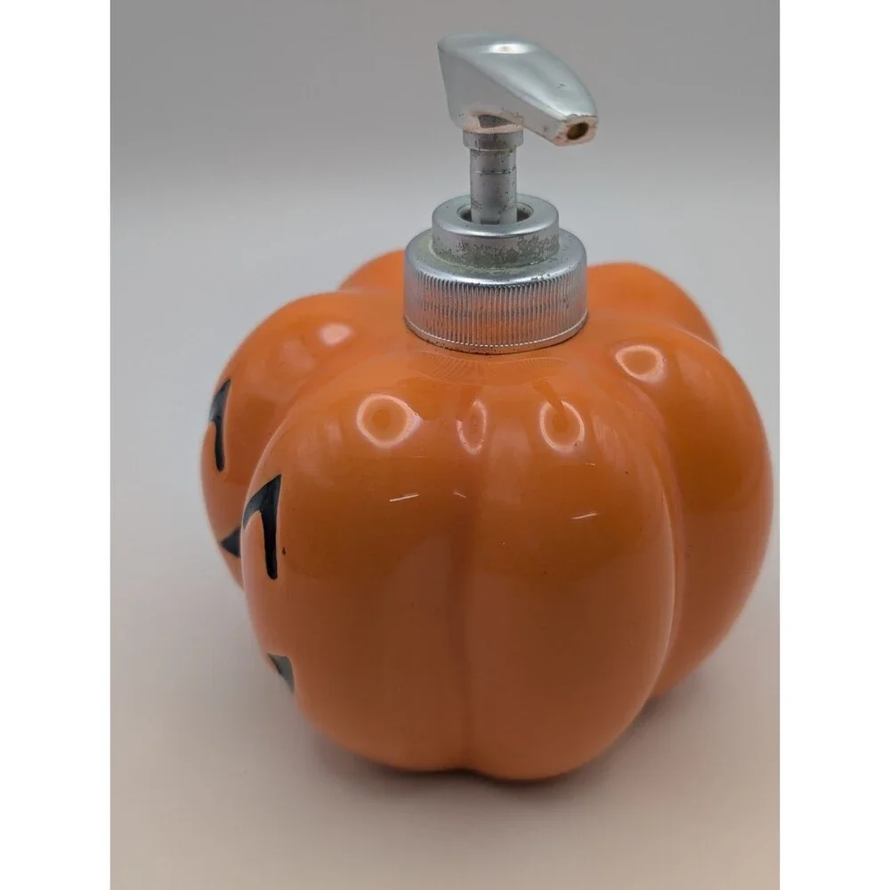 Vintage Halloween Ceramic Pumpkin Soap Dispenser Jack O Lantern Lotion Pump Fall